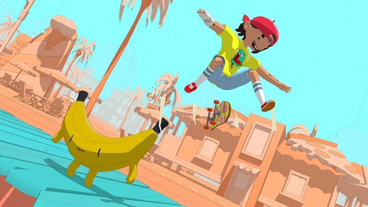 OlliOlli World - a skateboarder leaping off of a banana