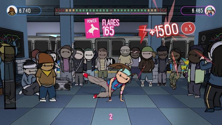 best indie rhythm games - a dancer is doing breakdance moves while a crowd watches