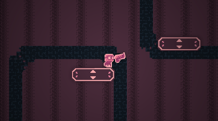 gdevelop game jam - a small creature with glasses and a gun stands on a suspended platform