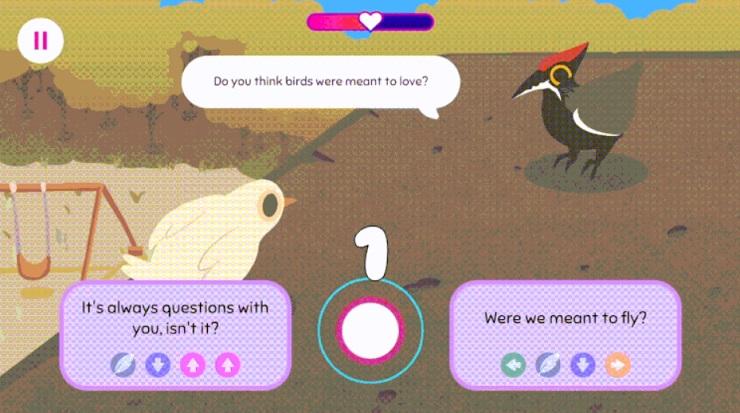 lovebirb - the player needs to decide what to say to their bird date.