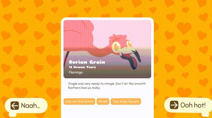 lovebirb - a picture of a flamingo that the player can possibly date.