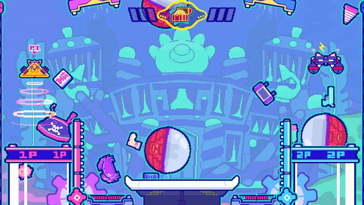 SUPER UFO FIGHTER - a pair of ufos suction up various balls and strange items, carrying them to the goals on either side of the screen