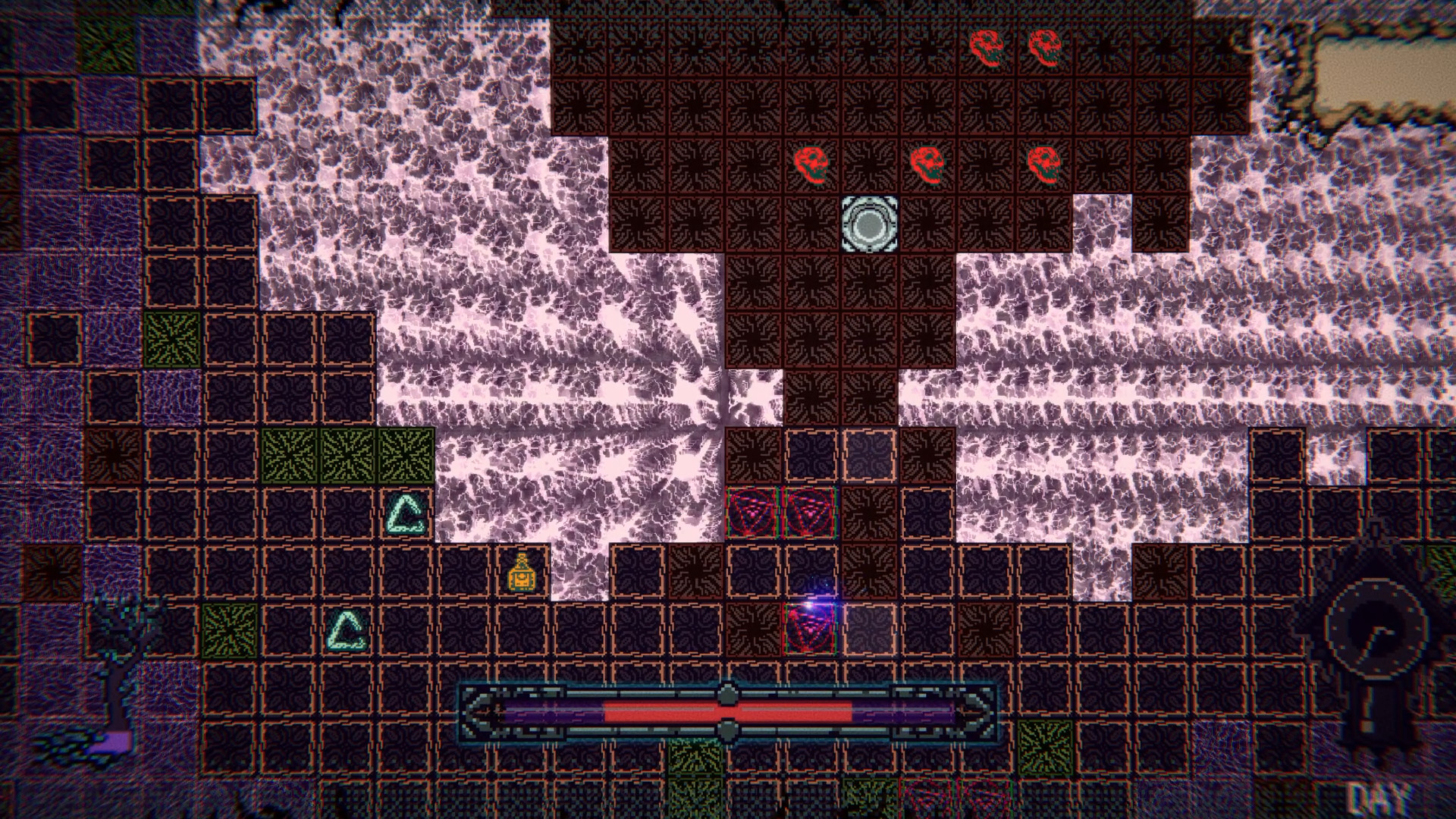 https://store.steampowered.com/app/1507790/Witch_Strandings/ - a ball of light flits around an array of multicolored tiles