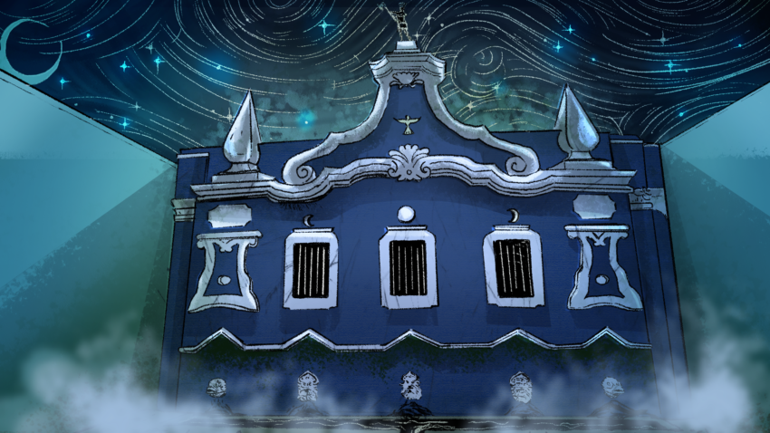 a strange blue mansion