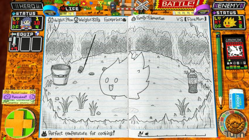 RPG Time - a cute, hand drawn flame creature stands in a field