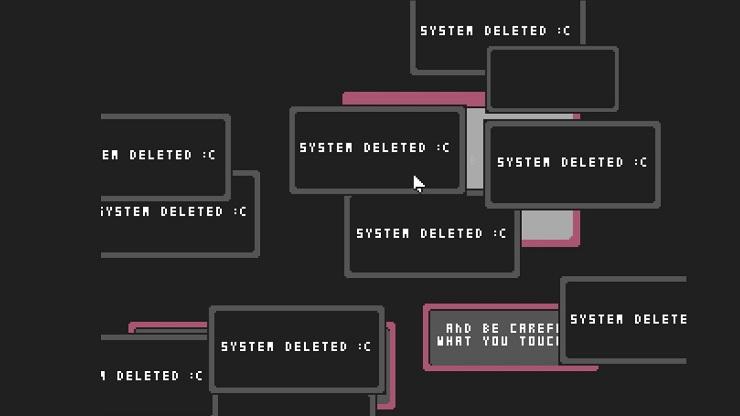 lose95 - a screen filled with pop ups that say System Deleted