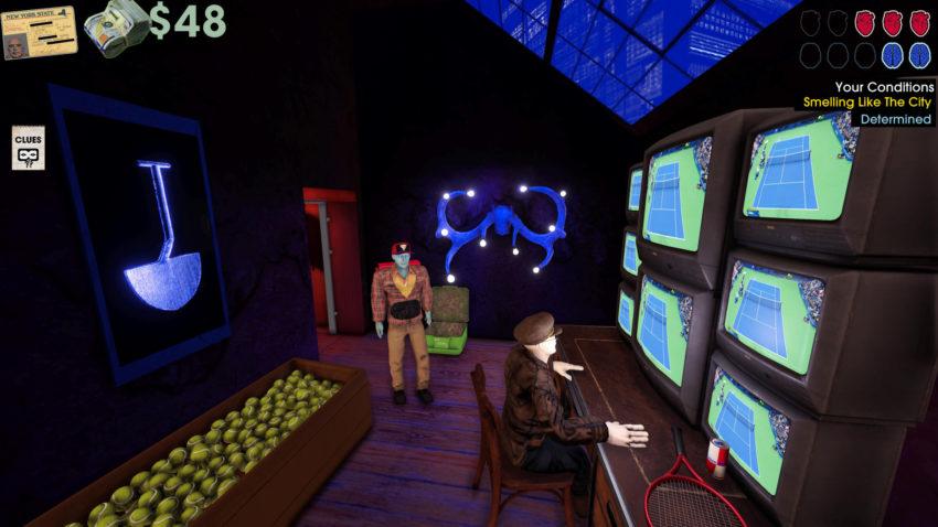 Betrayal At Club Low - a character sneaks into a room filled with monitors