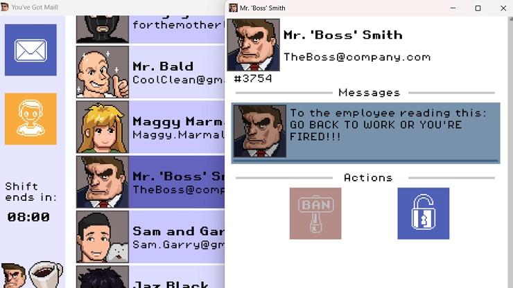 You've Got Mail! - a list of clients with the boss' profile opened