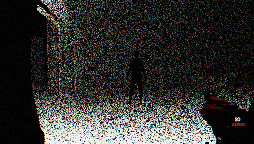LIDAR.EXE - a human silhouette in an environment made of white dots