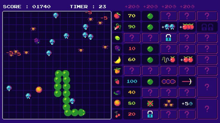 Serpentes - A green series of balls connected like a snake are coiling around an arena filled with strange insect creatures.