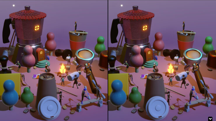 tiny lands 2 - a bunch of tiny people milling around a small town made of household objects.